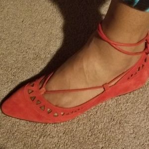 Red suede flat shoes